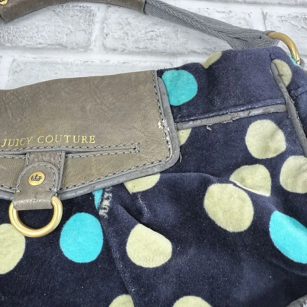 Vintage Juicy Couture Y2K Handbag Green Velour Poka Dot Shoulder Bag Purse